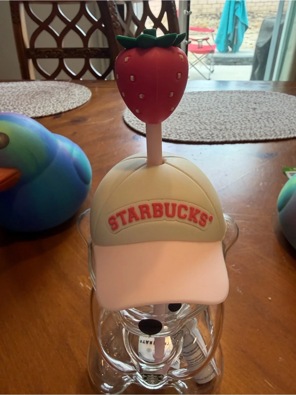Starbucks Clear Bear Tumbler with White and Pink Accents